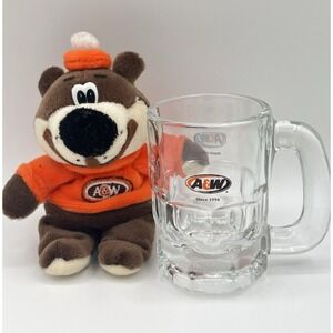 Vintage A&W Root Beer Root Bear Plush & Glass Mug Stein Advertising Lot